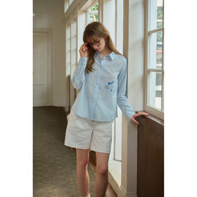 SimpleRetro小猫薄荷 趣味印花天丝长袖衬衫女春季小个子别致衬衣