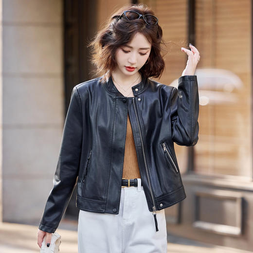 丁摩 复古港风百搭水洗皮PU皮衣女短款外套小个子春秋季新款机车服潮5ZF-828959 商品图2