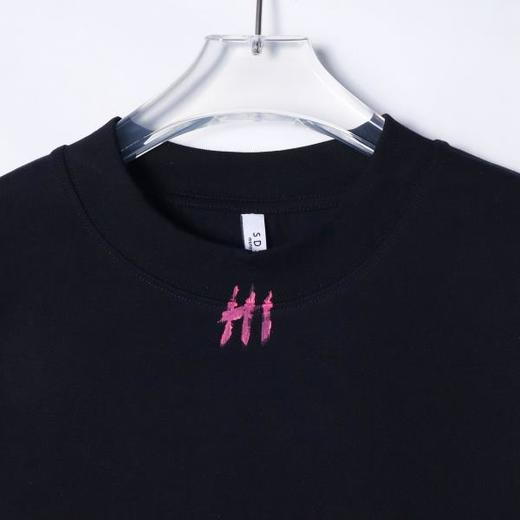 夏季新款时尚个性韩版涂鸦HI印花圆领短袖T恤撞色百搭简约上衣 商品图2