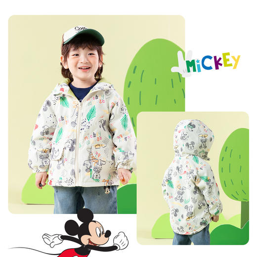 迪士尼2025年新款春季男女童满印防风前开带帽外套 商品图4