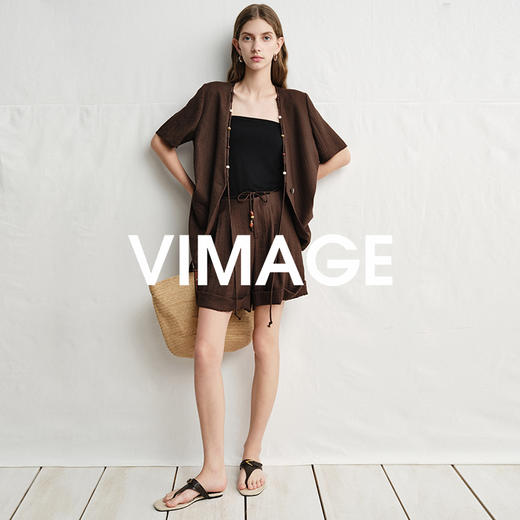 VIMAGE纬漫纪高腰松弛舒适休闲简约直筒宽松短裤2025夏季新款V2305907 商品图1