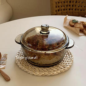 「高颜值！茶色带盖煲」茶色玻璃碗双耳带盖煲家用大饭碗汤碗沙拉碗餐饮用具泡面碗纯色厨房用品