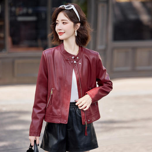 丁摩 复古港风百搭水洗皮PU皮衣女短款外套小个子春秋季新款机车服潮5ZF-828959 商品图0