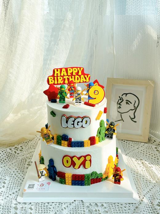 乐高款双层蛋糕（可做单层）蛋糕上名牌可改。备注一下或者联系客服哦 商品图0