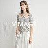 VIMAGE纬漫纪别致百搭系带修身条纹休闲短袖上衣女2025夏季新款V2301906 商品缩略图3