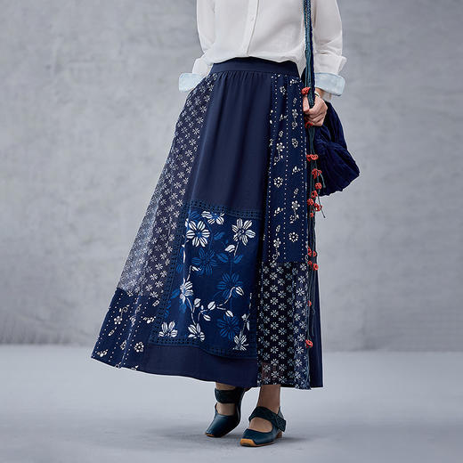 【林栖设计小店】（现货）纯棉半身裙蓝印花布铁线莲拼蕾丝花边复古2025春夏新品裙子女1952008 商品图8