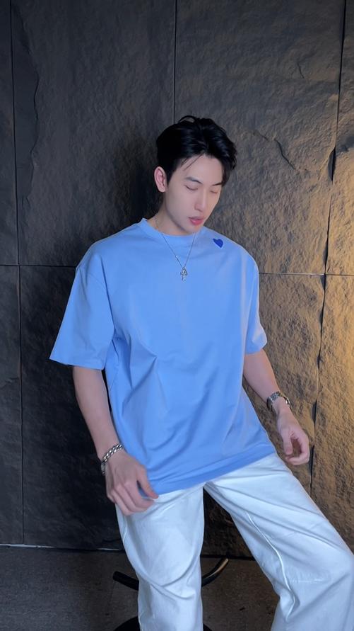 T1277潮流夏季新款纯色爱心拼接男女同款上衣百搭短袖潮流宽松T恤 商品图0