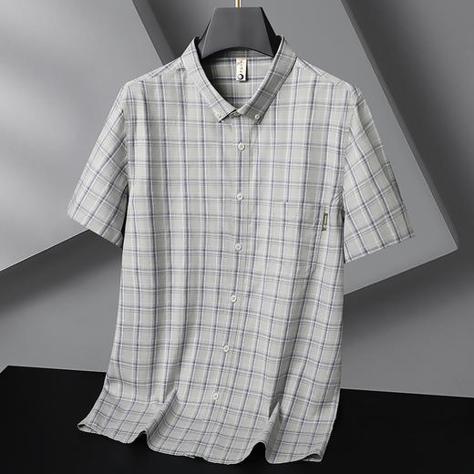 【DG】大依优型夏季薄款大码男装格子短袖衬衫胖子时尚休闲大号莱赛尔上衣加肥加大 商品图5