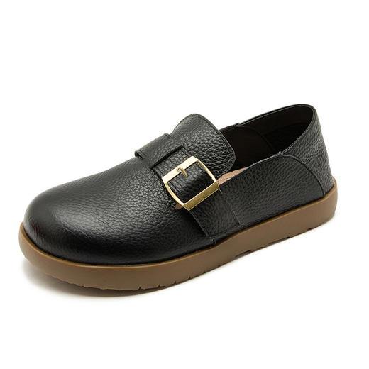 雀说头层牛皮休闲乐福鞋女复古擦色一脚蹬小皮鞋AL0992 商品图8