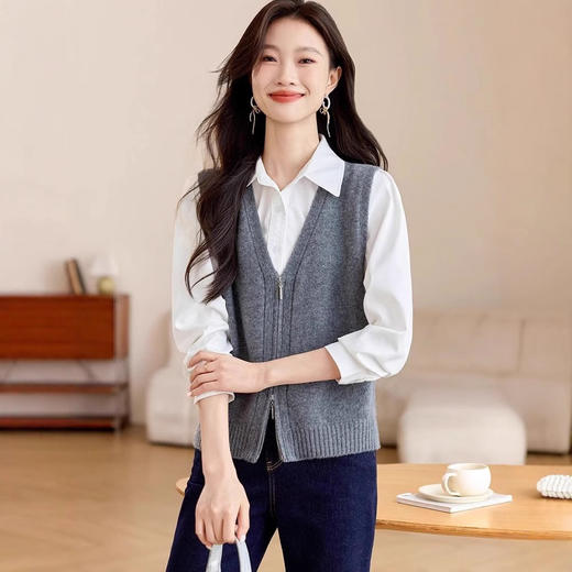 雀说双拉链大码针织马甲新款小个子短款高级感叠穿背心上衣AL5532 商品图2
