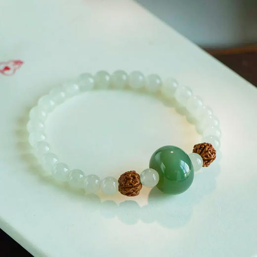 【经典】玺晶级天然和田玉青黛手串6mm  中式风格手链珠串触手细腻通透温润一物一证 商品图0