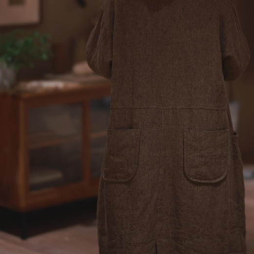 黄阿福｜色织重磅亚麻咖色连衣裙 商品图5