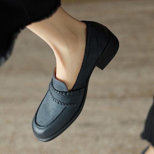 【预售5天】擦色羊皮简约深口单鞋，一脚蹬乐福鞋休闲复古风小皮鞋DTN&B1053-3 商品图2