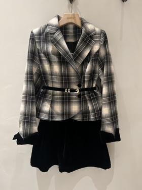 【门店同款】ENJOY冬季C-法式复古格纹收腰套装 159854008