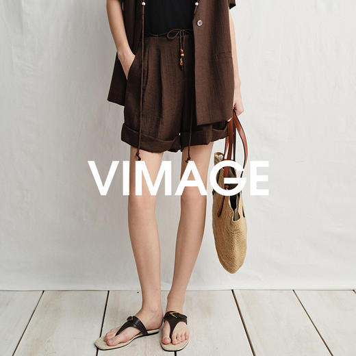 VIMAGE纬漫纪高腰松弛舒适休闲简约直筒宽松短裤2025夏季新款V2305907 商品图5