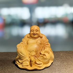 正坐弥勒°大/小款黄杨木雕摆件