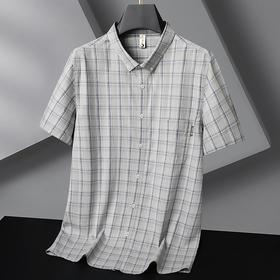 【DG】大依优型夏季薄款大码男装格子短袖衬衫胖子时尚休闲大号莱赛尔上衣加肥加大