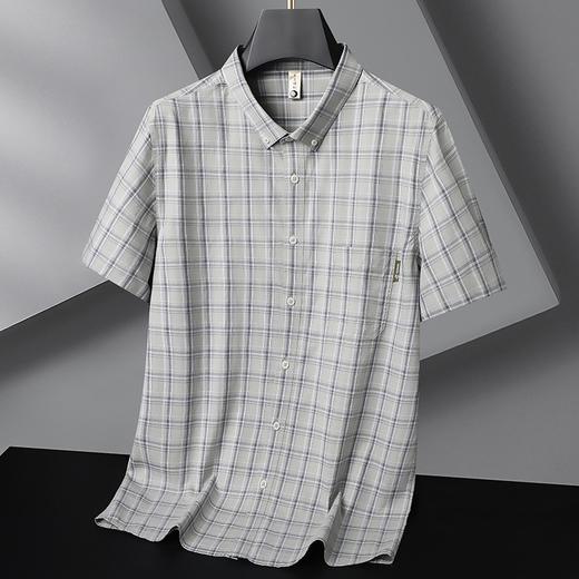 【DG】大依优型夏季薄款大码男装格子短袖衬衫胖子时尚休闲大号莱赛尔上衣加肥加大 商品图0