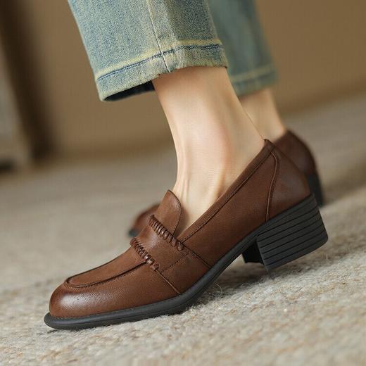 【预售5天】擦色羊皮简约深口单鞋，一脚蹬乐福鞋休闲复古风小皮鞋DTN&B1053-3 商品图4