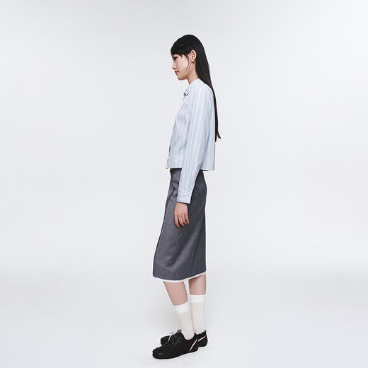 HERLIAN 2025年春季女士灰色打褶设计直筒半身裙 商品图2