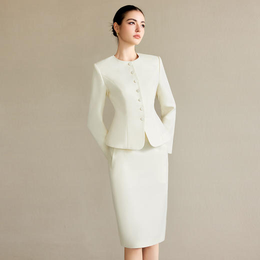 IWY/米白色亮丝西装套裙职业西装套装女正装高级感白色西服气质名媛范职业装套裙工作服CS2103-M 商品图2