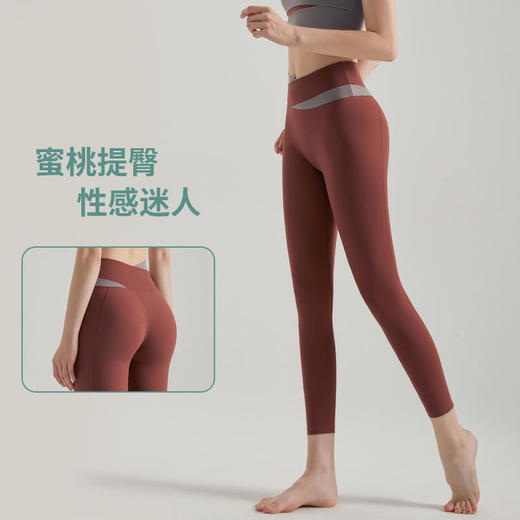 春夏新款女拼色交叉腰头瑜伽裤 | 高腰提臀显瘦 高弹速干 外穿跑步V腰健身裤  五分裤/九分裤可选 商品图1
