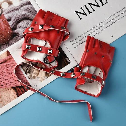 表演半指手套女铆钉手套PU手套时尚朋克霹雳舞台街舞机车手套 商品图0