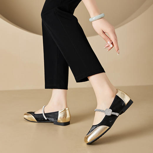 雀说羊皮真皮女法式水钻软底软面豆豆鞋AL118 商品图3