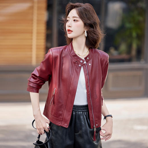丁摩 复古港风百搭水洗皮PU皮衣女短款外套小个子春秋季新款机车服潮5ZF-828959 商品图3