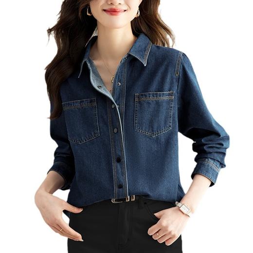 丁摩 小众设计感重工压线牛仔衬衫女气质通勤宽松百搭休闲上衣5ZF-41067 商品图4