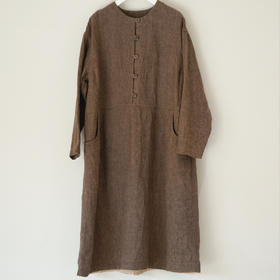 黄阿福｜色织重磅亚麻咖色连衣裙