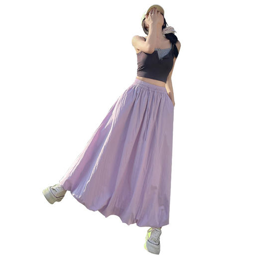 百媚生 花苞半身裙子女松紧高腰垂感显瘦A字长裙 H-1385- 商品图4