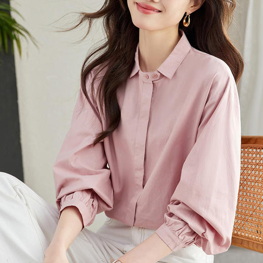 丁摩 新款春秋季纯棉长袖衬衫女门巾工艺衬衣女5ZF-41095 商品图0