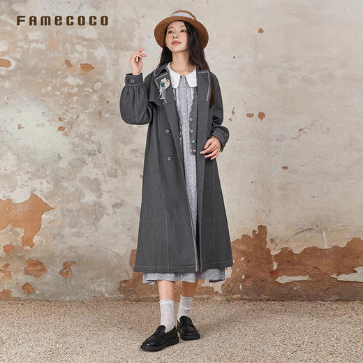 Famecoco文艺范 商场同款风衣外套长款法式千金春款FAB6AT008 商品图1
