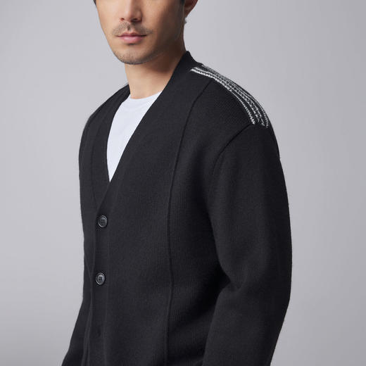 墨麦客男装2024秋冬新款加厚V领夹克男士条纹针织开衫毛衣外套。 商品图2