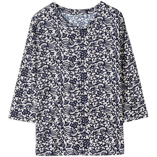 丁摩真丝上衣女洋气青花瓷印花桑蚕丝t恤套头小衫ALF2367-2 商品图4