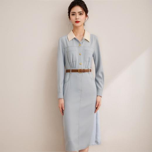 雀说腰带POLO领连衣裙新款气质修身撞色衬衫AL5019 商品图3