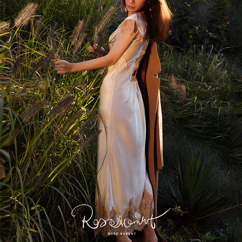 法式可外穿半袖真丝长裙 S923005