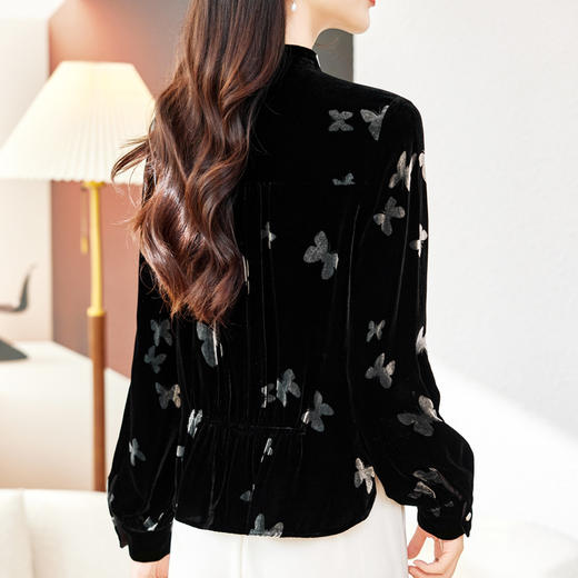 丁摩重磅真丝丝绒衬衫女长袖新款大码宽松显瘦气质桑蚕丝上衣AL0399 商品图1