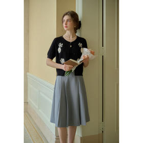 SimpleRetro伦敦手信 复古立体花针织衫黑色毛衣外套女