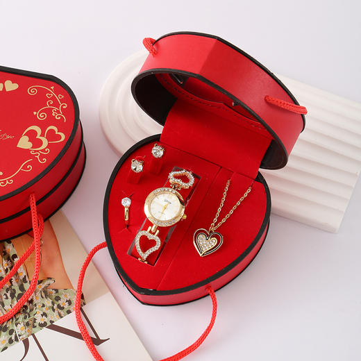 【三八女神节好礼】母亲节手表爱心礼品套装女神节三八妇女节耳钉戒指金色金属礼盒。 商品图7