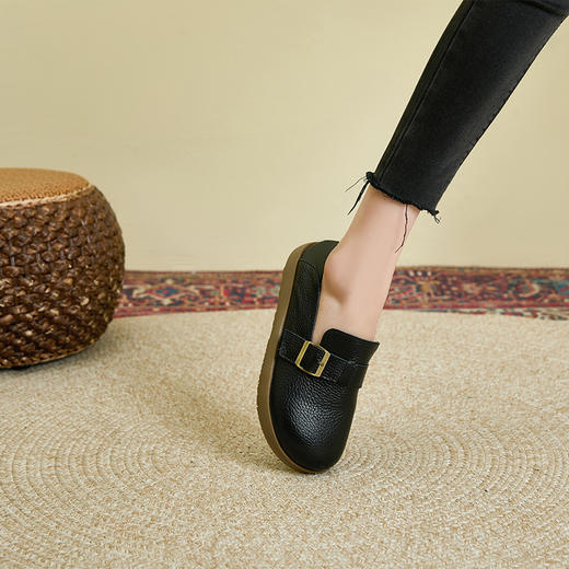雀说头层牛皮休闲乐福鞋女复古擦色一脚蹬小皮鞋AL0992 商品图1