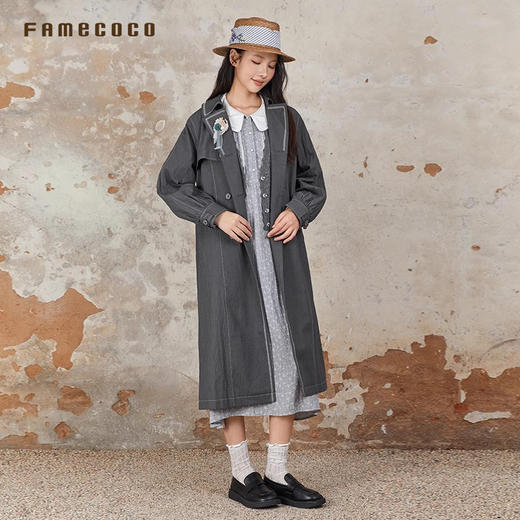 Famecoco文艺范 商场同款风衣外套长款法式千金春款FAB6AT008 商品图2