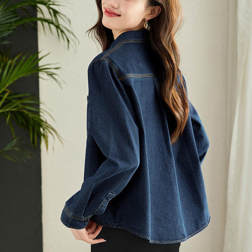 丁摩 小众设计感重工压线牛仔衬衫女气质通勤宽松百搭休闲上衣5ZF-41067 商品图1