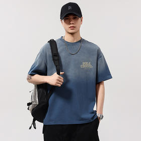 【100%棉】【DQ】大依优型大码男装重磅洗水渐变圆领T恤男宽松潮流纯棉短袖半袖夏季新品上衣