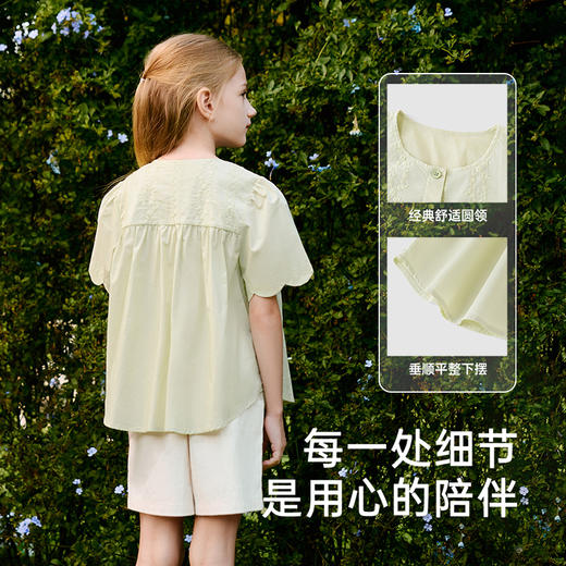 英氏儿童衬衫夏季轻薄透气女童上衣可爱百搭短袖衬衫中大童衣服 商品图3