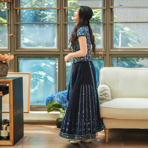 【林栖设计小店】（现货，新增XXL码）生活在左马面裙系列绣花复古蓝印花马面裙中长款半身裙1911124/H1911124 商品图2