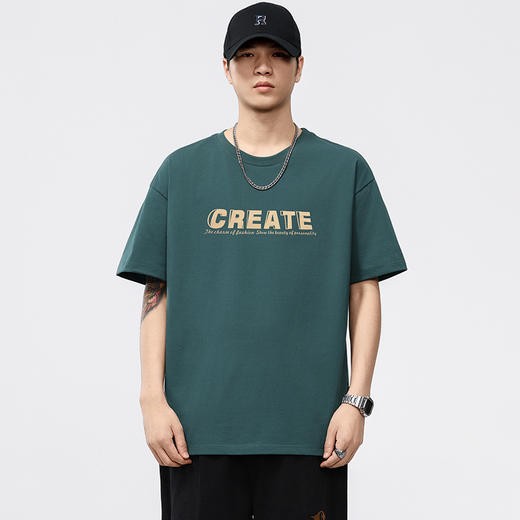 【DQ】大依优型大码男装260G重磅圆领T恤男宽松复古植绒印花短袖半袖夏季新品潮款 商品图5