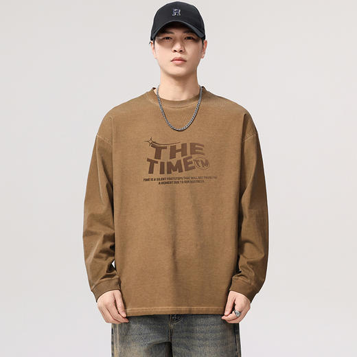 【DQ】大依优型大码男装280G美式复古长袖T恤男宽松炒色做旧上衣春季新品 商品图5