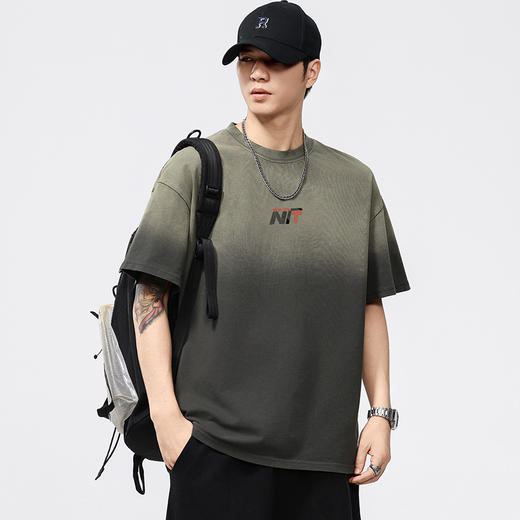 【100%棉】【DQ】大依优型大码男装重磅洗水渐变圆领T恤男宽松潮流纯棉短袖半袖夏季新品上衣 商品图5